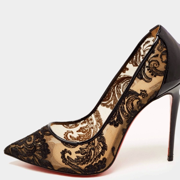 Christian Louboutin Black Patent Leather and Lace Follies - Picture 2 of 4